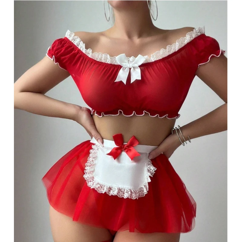 2026 Fashion Underwear Women French Apron Maid Dress Thong Briefs Bra Set Costumes Cosplay Uniform Sexy Lingerie 2 Piece view 2