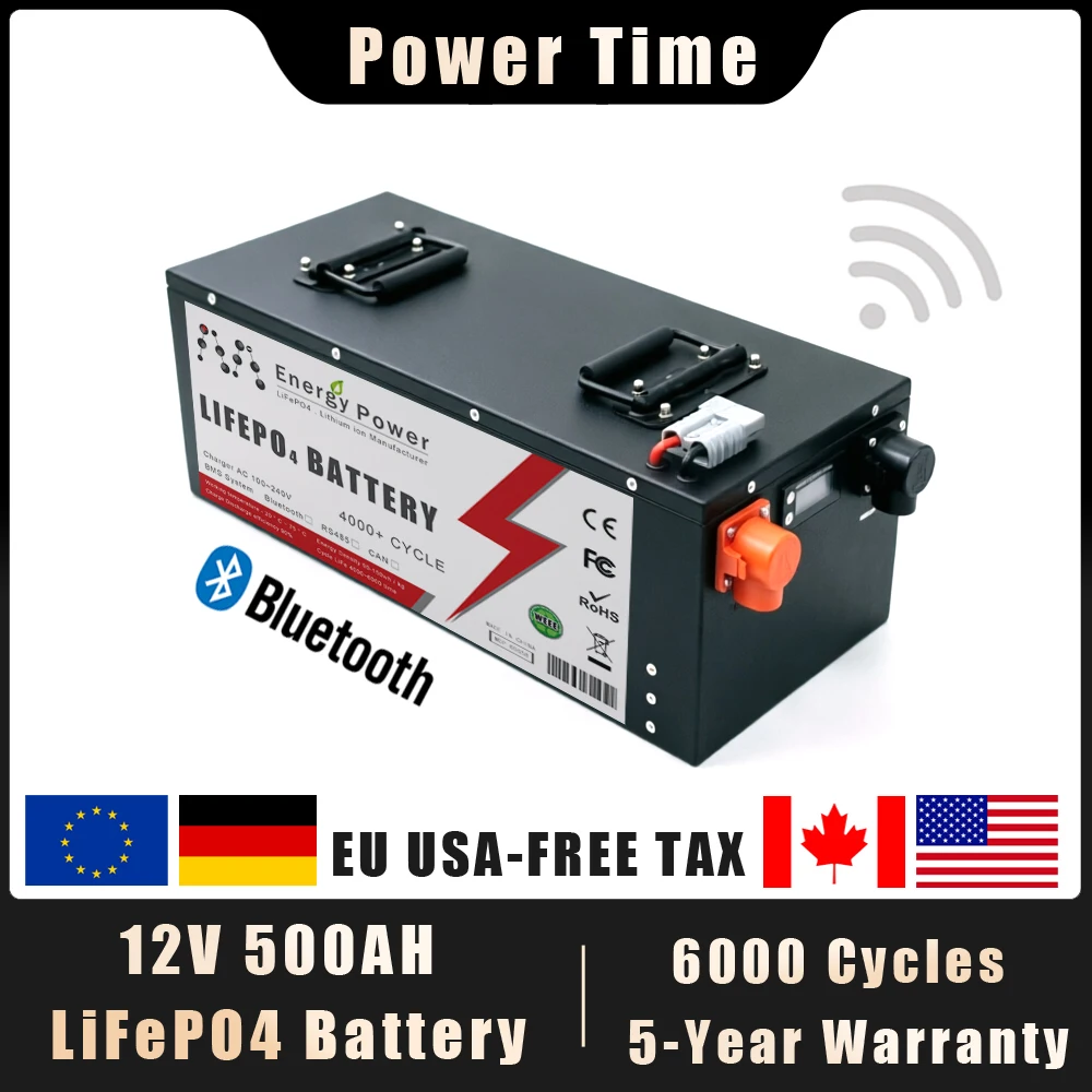 12V 200Ah 300Ah 500Ah LiFePO4 Battery Pack Bluetooth BMS 6000+ Cycles Lithium Iron Phosphate Battery For Solar Home Storage RV