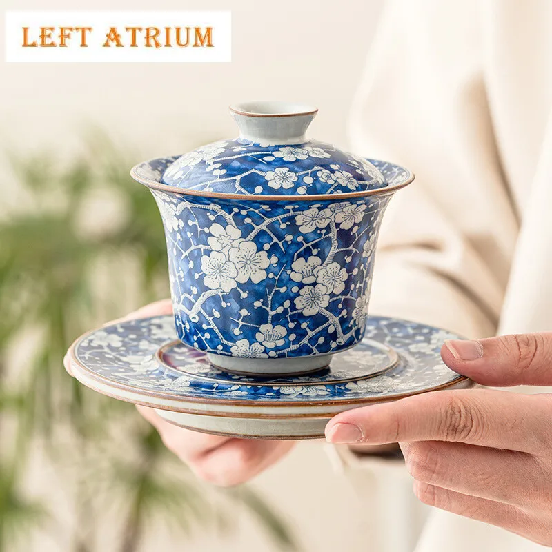 

160ml High End Ru Kiln Gaiwan Japaneseblue Ice Plum Blossom Three Talent Tea Tureen Tea Brewing Cover Bowl Teaware Collection