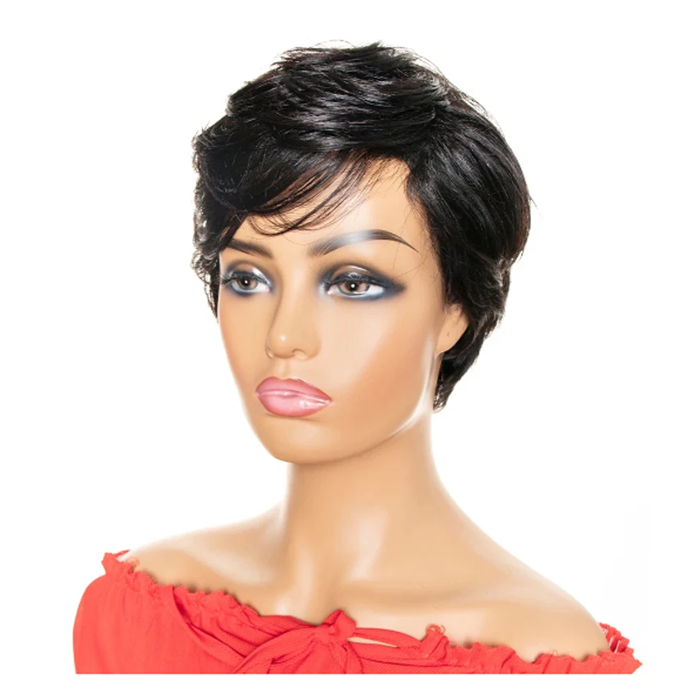 Short Straight Bob Wig Pixie Cut Wig Human Hair For Black Women Machine Made Wigs With Bangs Human Hair Cheap Wig Black