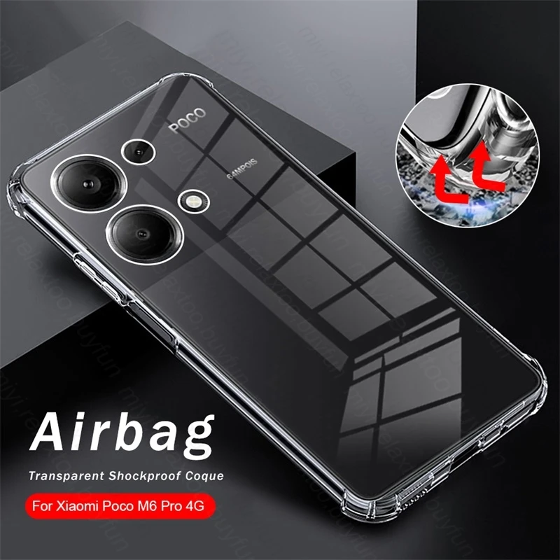 Little Poko M 6 Pro 4G Case Transparent Airbags Shockproof Coque For Xiaomi Poco M6 Pro M6Pro 4G 2312FPCA6G 6.67\