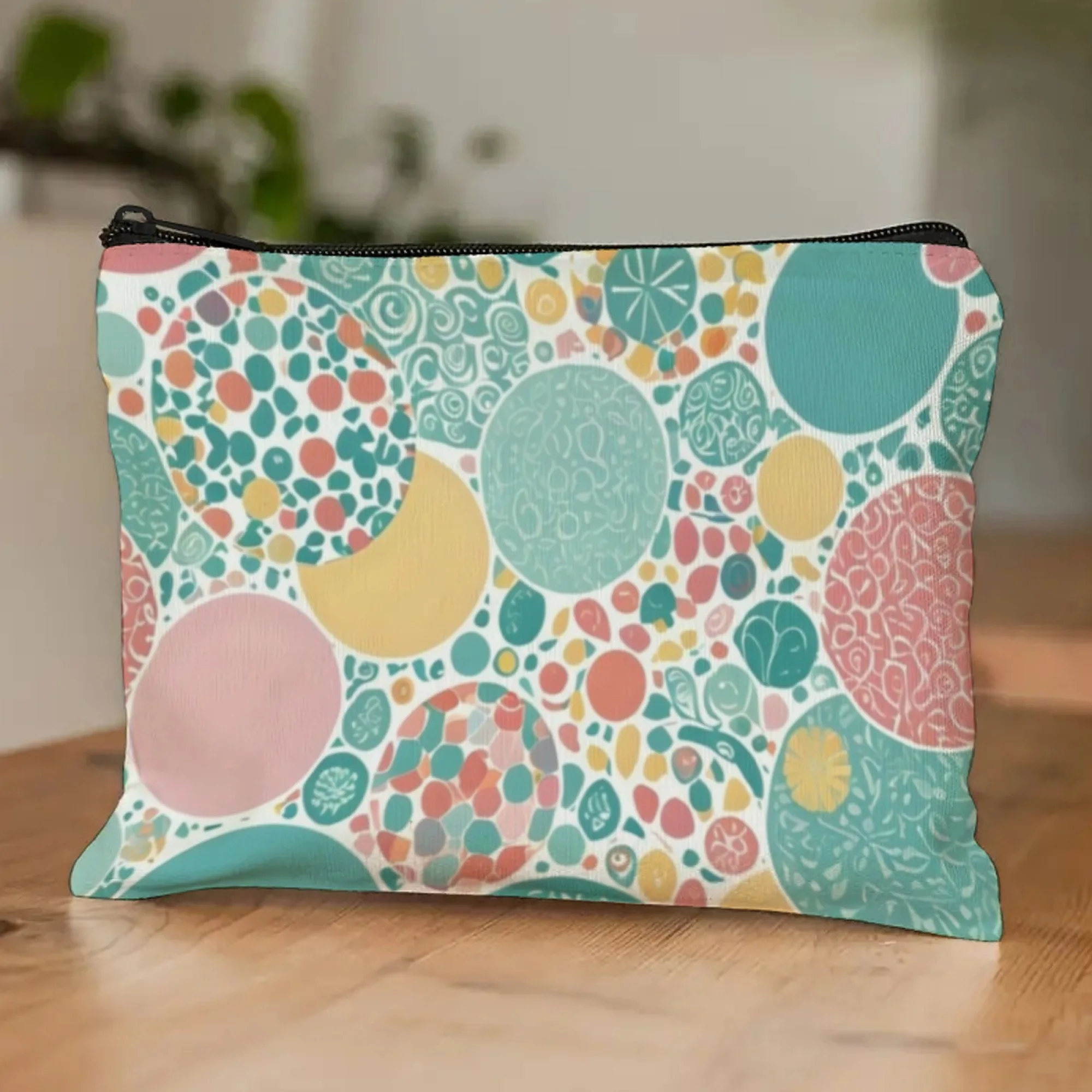 

Красочная холщовая косметичка в богемном стиле с круглым точечным узором на молнии, художественный косметический органайзер для женщин, путешествий и ежедневного использования