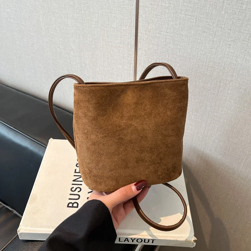 Retro Suede Hasp Sweet Shoulder Bags Sewing Thread Concise Women's Handbags 2025 High Quality Versatile Small Square Bag