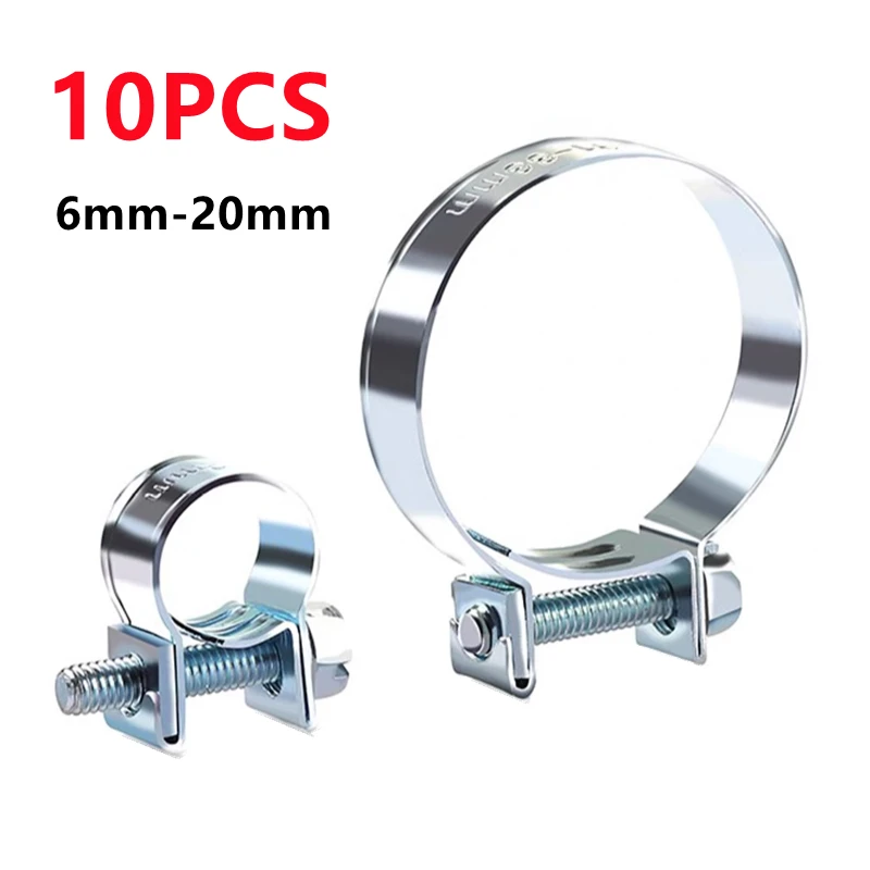 10pcs 6mm-20mm Mini Fuel Line Pipe Hose Clamp Clip New 304 Stainless Steel Hose Clamp for Air Hose Water Pipe Fittings