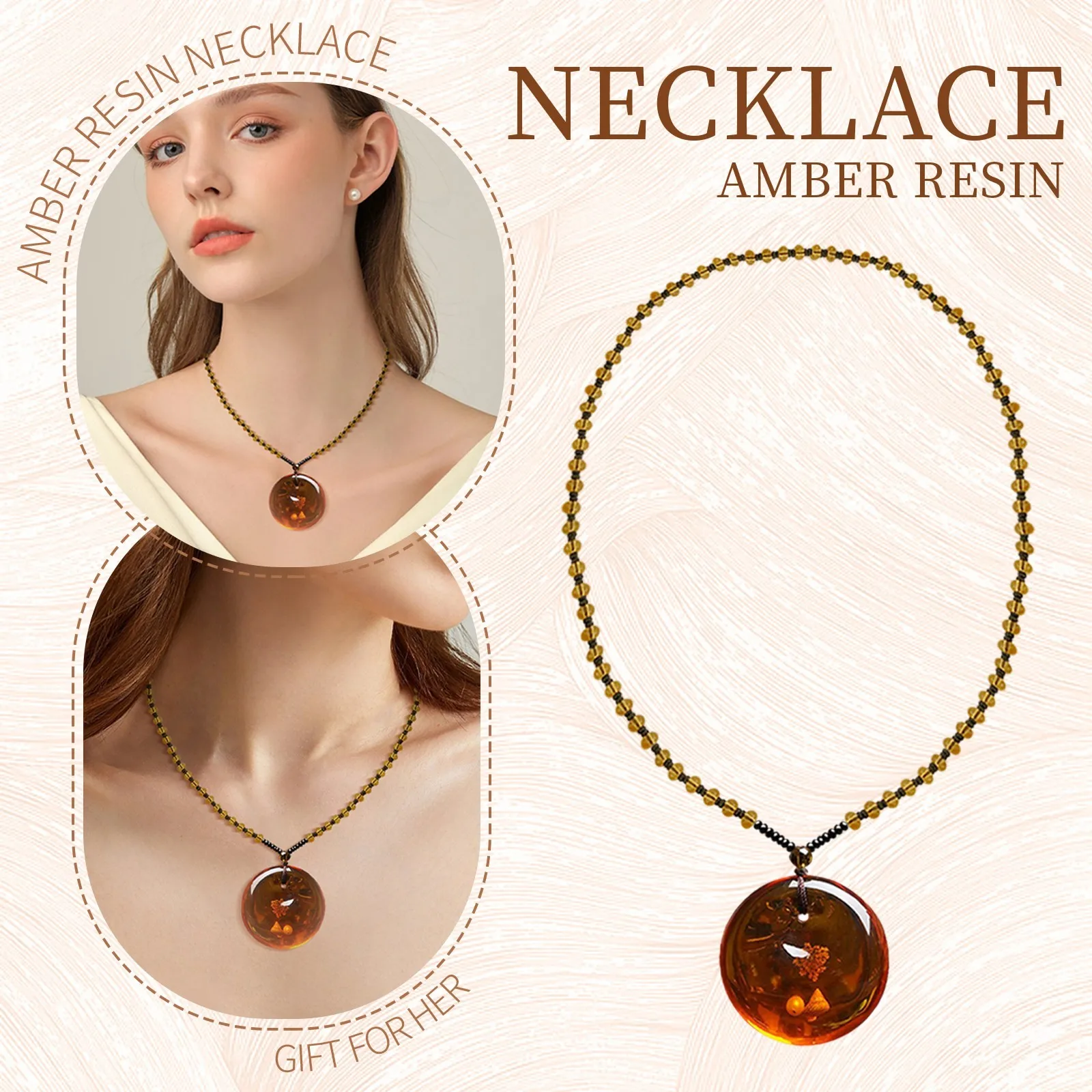 

Sweater Chain Imitation Amber Imitation Beeswax Chain Inlaid With Shells Men's and Women's Fashionable Vintage Decor Necklaces