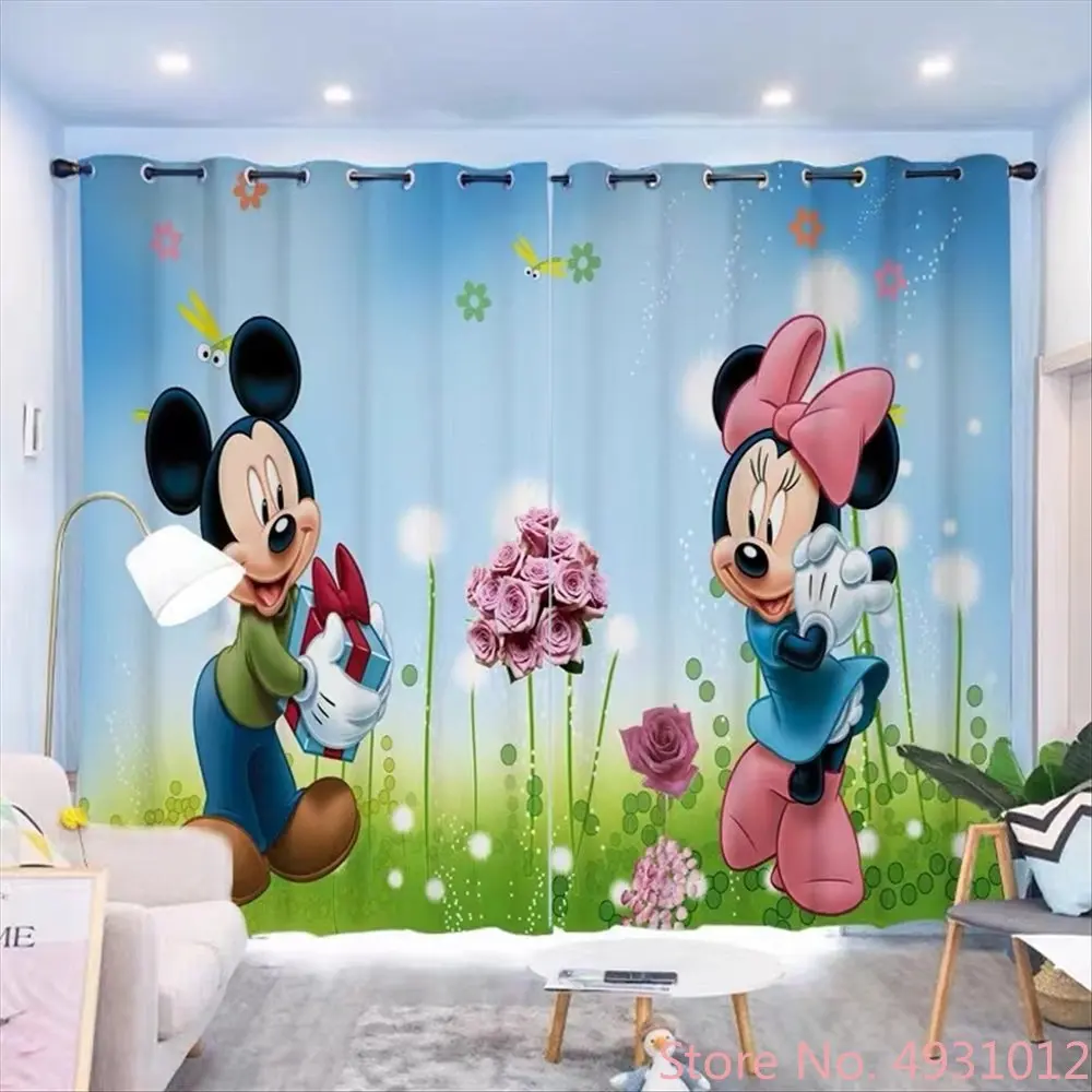 Disney Mickey and Minnie Mouse Blackout Curtains Kindergarten Home Living Room Balcony Cartoon Kids Bedroom Bay Window Drapes