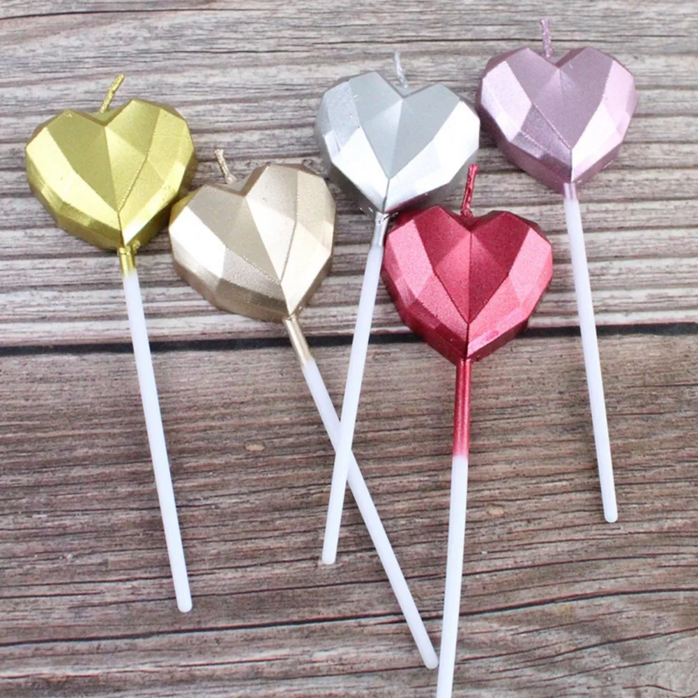 Heart Shaped Birthday Candles Party Cake Toppers Decoration Valentine's Day Dessert Cupcake Baking Decor for Party Wedding Gift