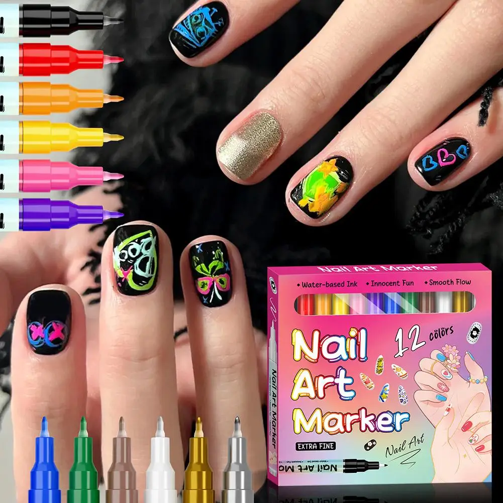 

12/24 Colors Nail Art Pens Set 3D Nail Polish Pen Graffiti Dotting Pen Acrylic Paint Pens Point Liner Drawing Painting Nail Art