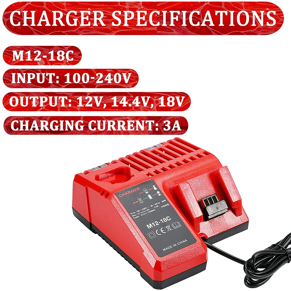 Литий-ионный аккумулятор VANON 1/2/4 шт., 8,0 Ач M18, замена для аккумулятора Mil-wauke 18 В 48-11-1812 48-11-1820 и зарядное устройство 3A 12-18 В M12-18C