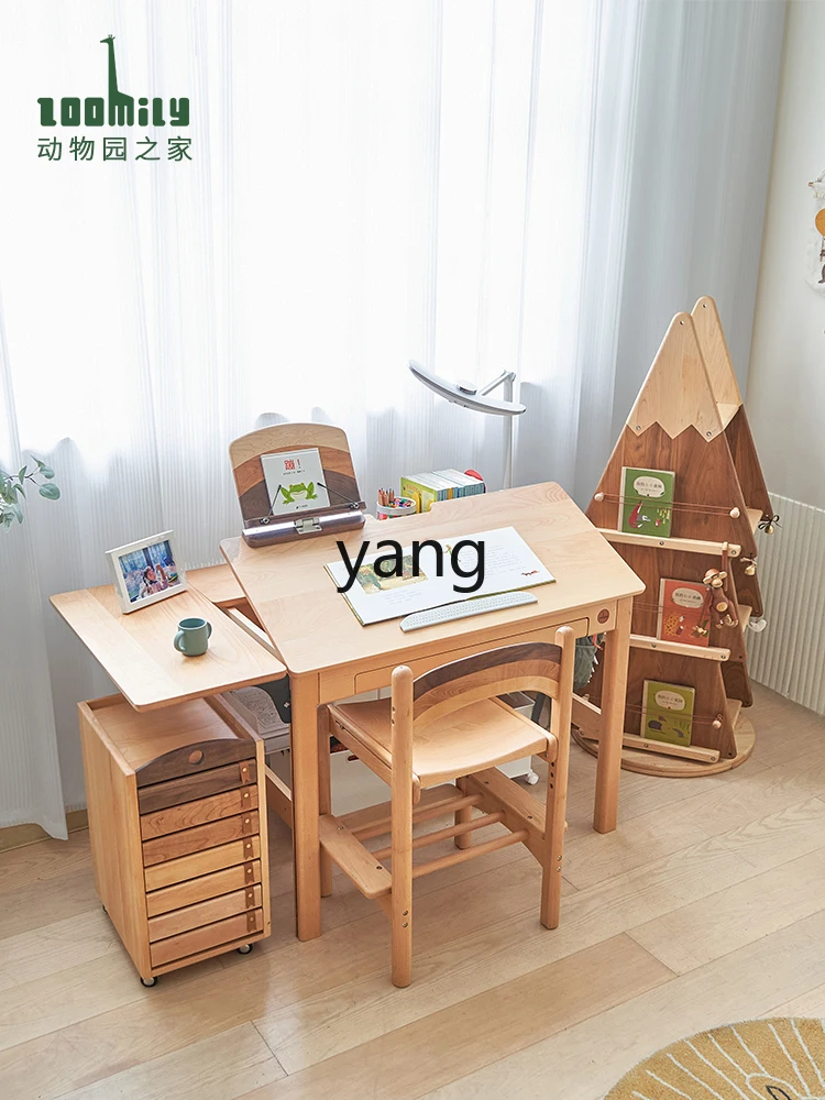 LTT Study Table Solid Wood Children's Desk Bookshelf Integrated Primary School Student Home Writing Table and Chair