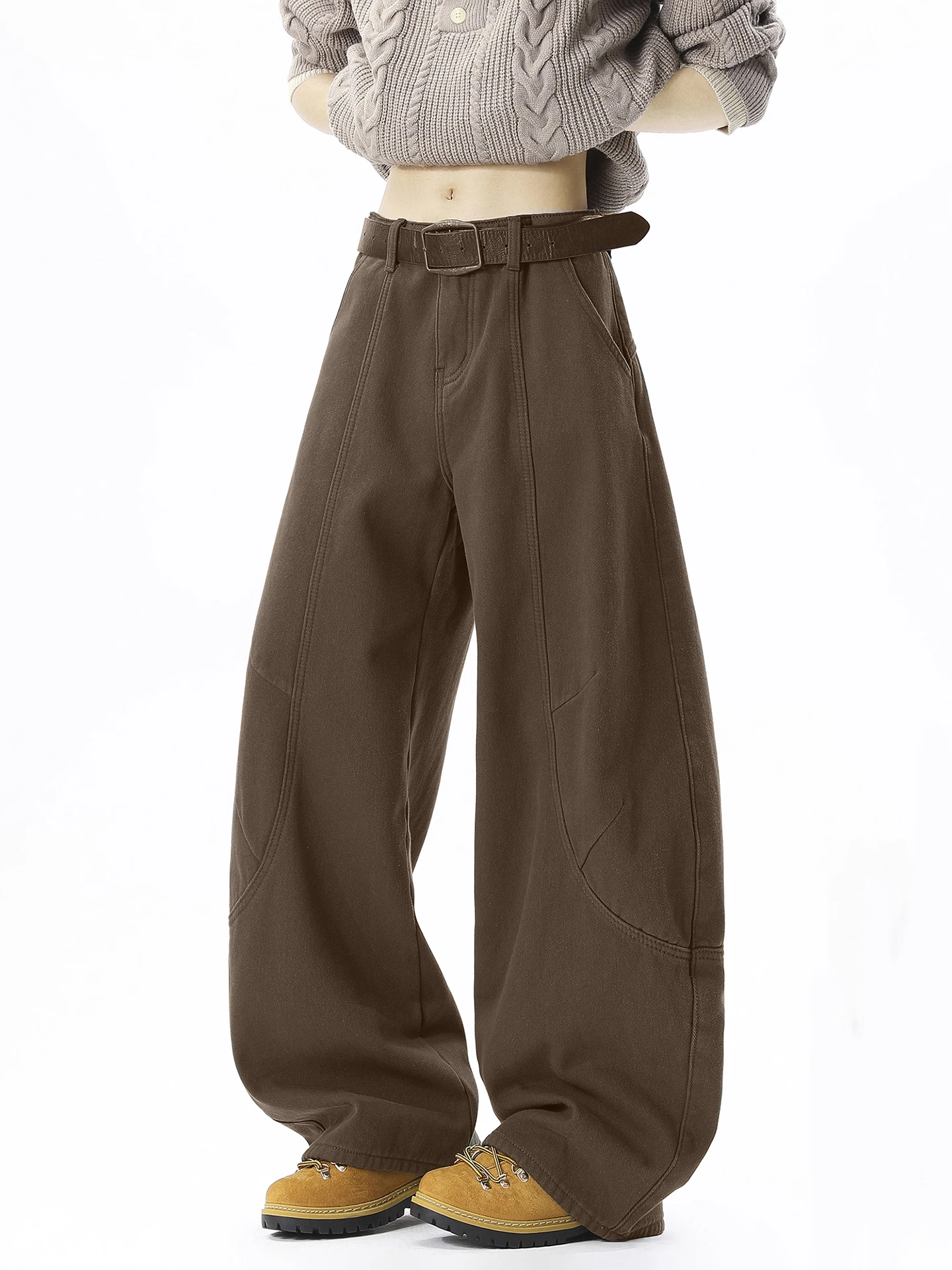 

Men's Fce Lined Work Trousers Casual American Sle Pure Cotton Wide Leg Pants Winter High Waist Straight Cut Trousers