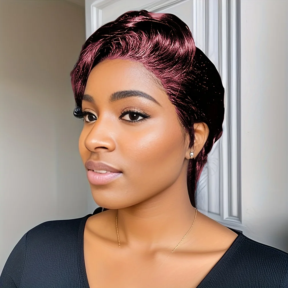 13x4透明レースフロントウィッグ人毛ストレートボブウィッグピクシーカットウィッグ生え際処理済み150%密度ウィッグパーティー日常使用