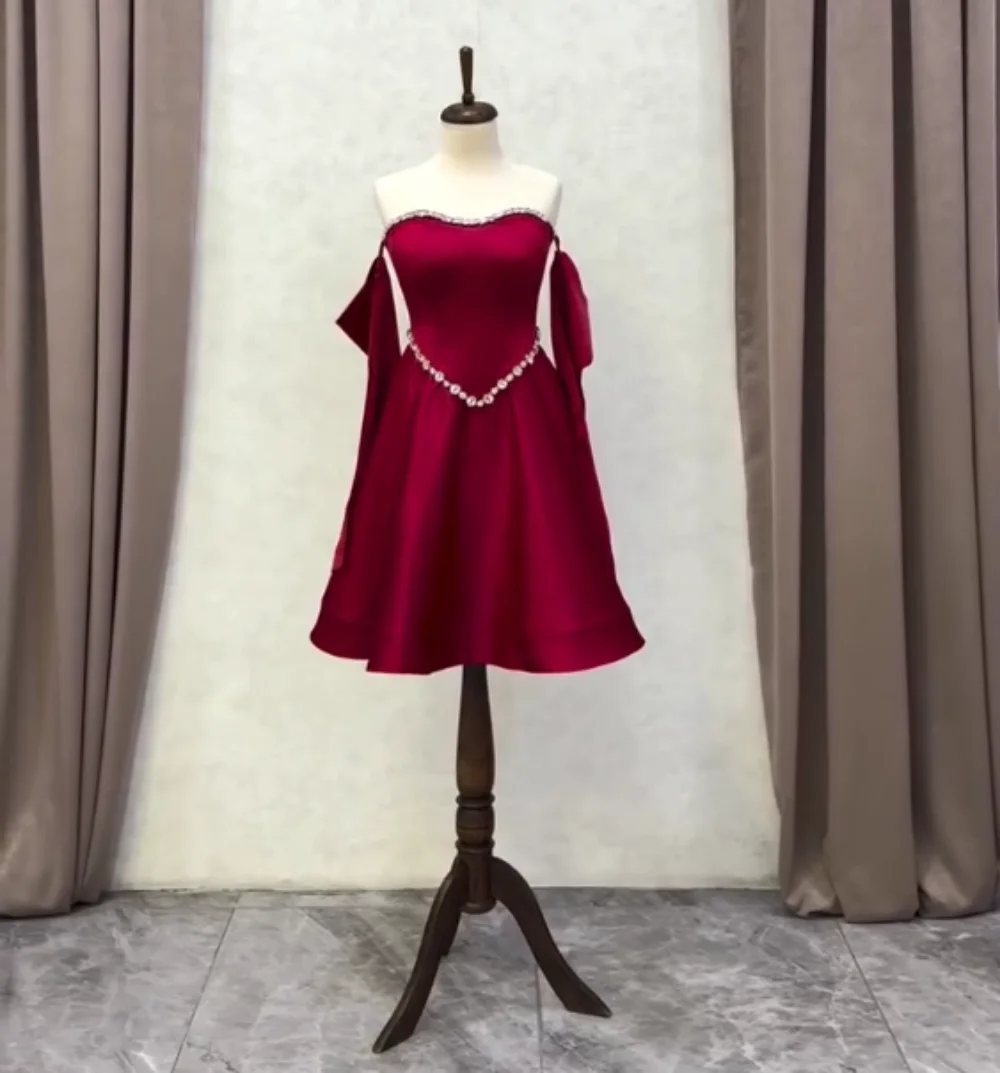 

Customized Charmeuse Rhinestone Sparkle Off-the-shoulder A-line Short Dresses Bespoke Occasion Woman Elegant Party Gown Charming