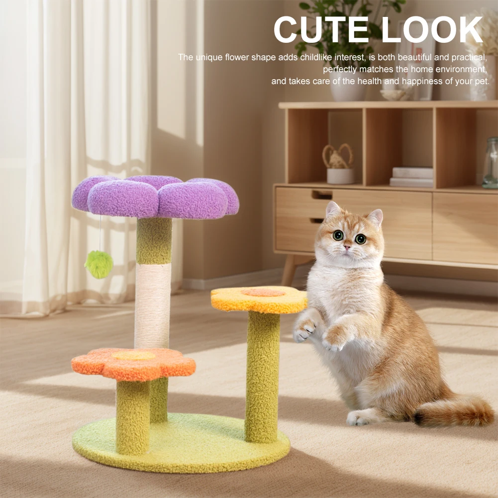 

Flower Cat Tree Tower Cat Climbing Frame Sisal Wrapped Small Cat Tower Multi-Function Interactive Cat Tower 3 Layer for Kittens