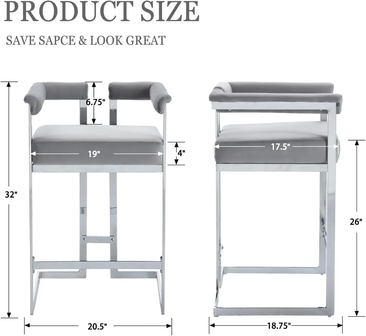 Modern Bar Stools Set of 2, 26