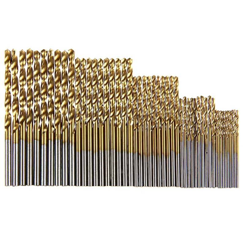 

100/50pcs Titanium Coated HSS High Speed Steel Drill Bit Set for Glass Metal Tile Concrete Masonry Electric Drilling Tool