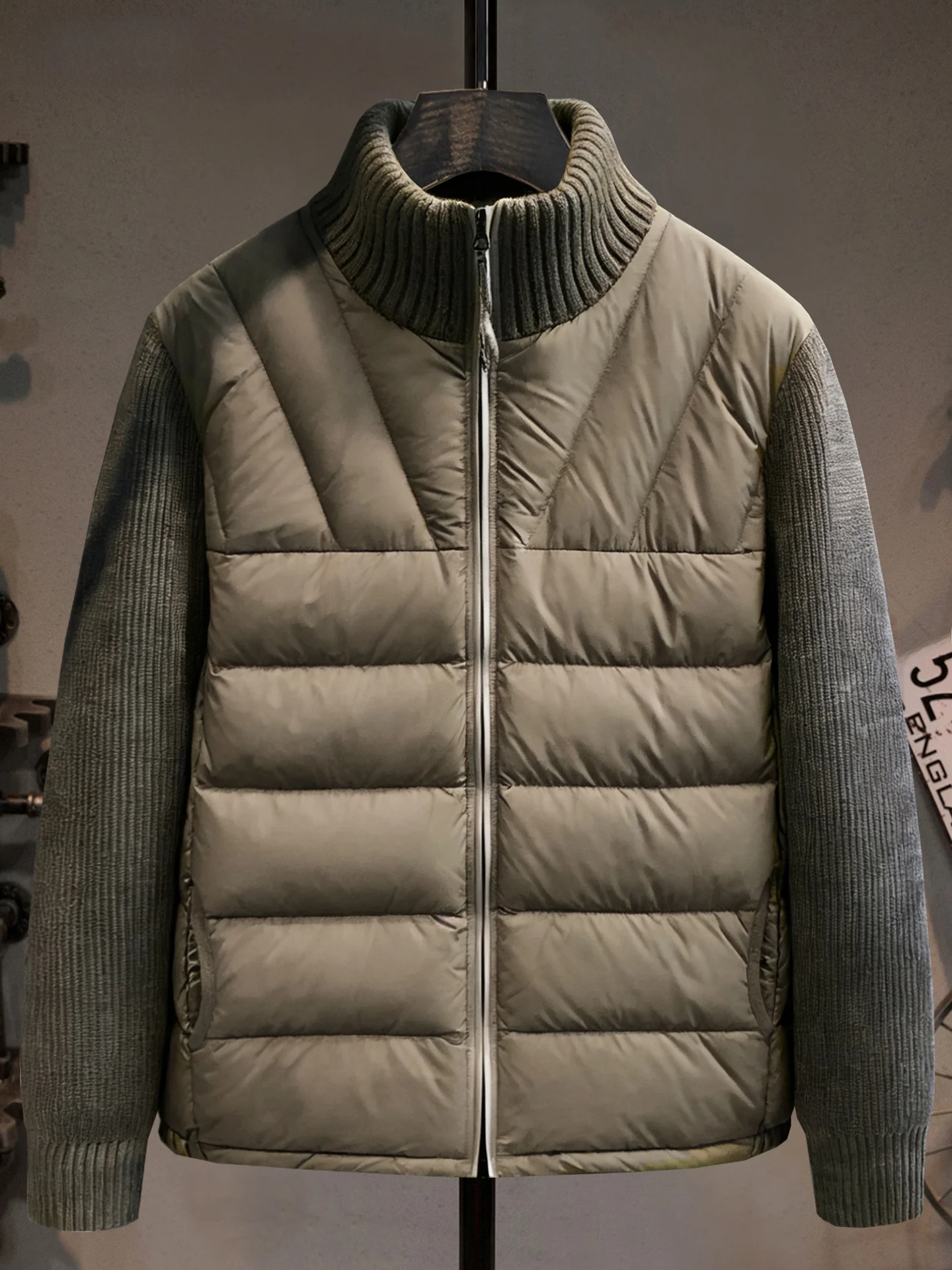 

Lightweight Faionable Men's down Jaet Comfortable Knitted Splicing Design Sli Outdoor Sportswear Casual Sle