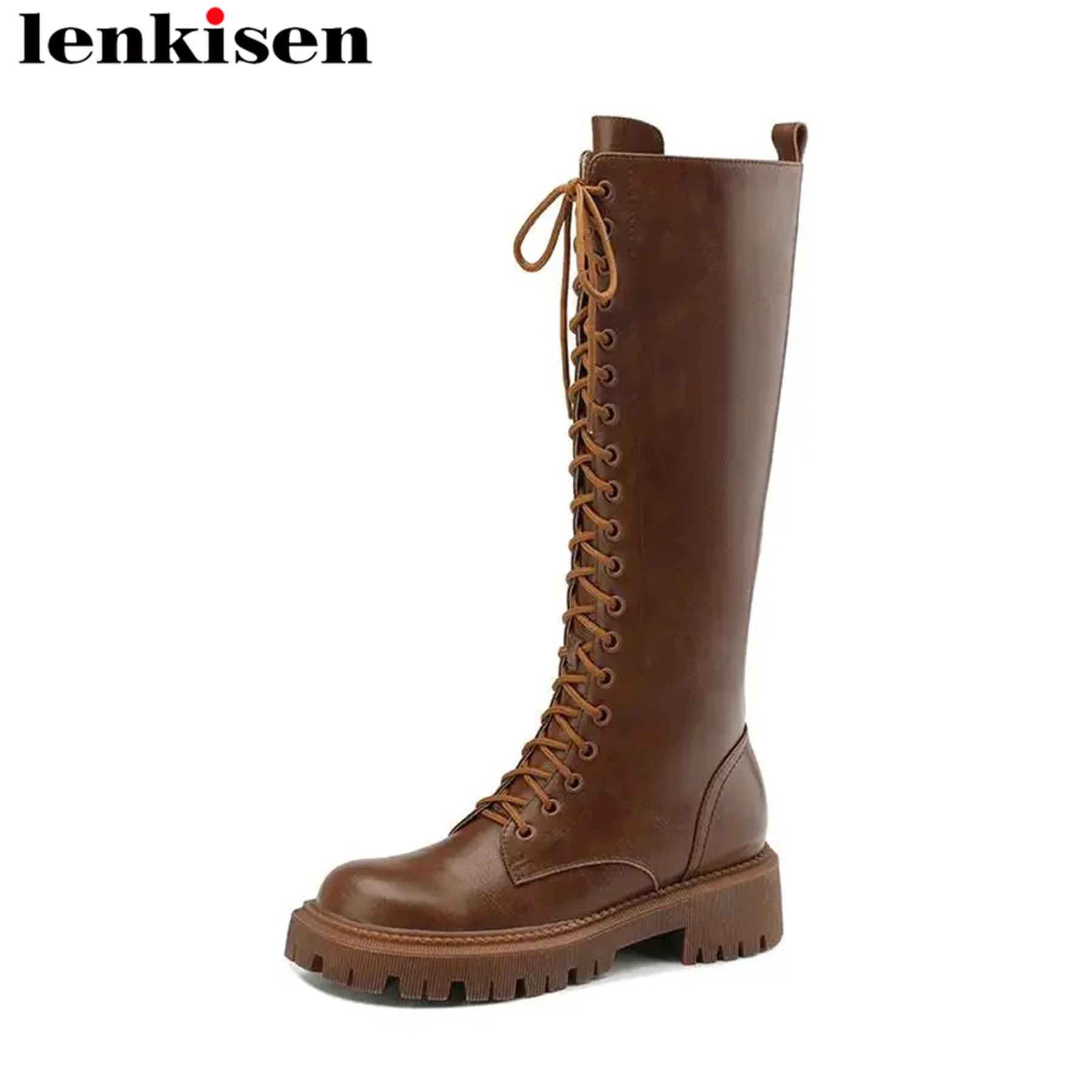 

Lenkisen Keep Warm Genuine Leather Med Heels Round Toe Fur Snow Boots Platform Gladiator Elegant Ins Zipper Over-the-knee Boots