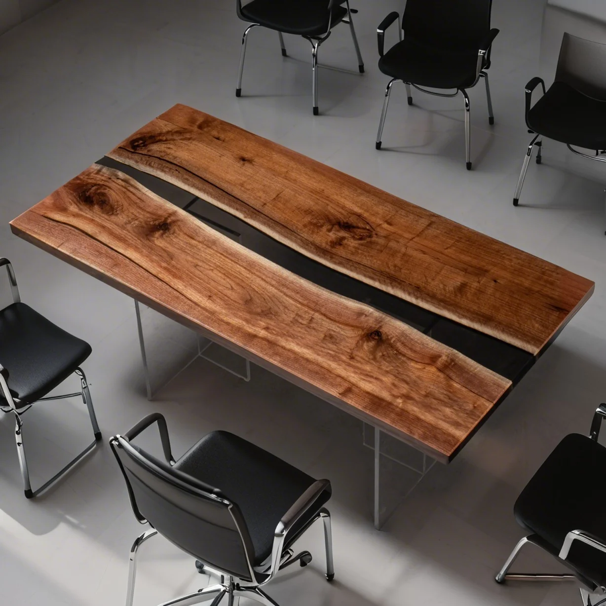 

Custom Large Natural Walnut Solid Wood Live Edge Table Clear River Epoxy With Modern Design For Home Furniture Or Workshop Use