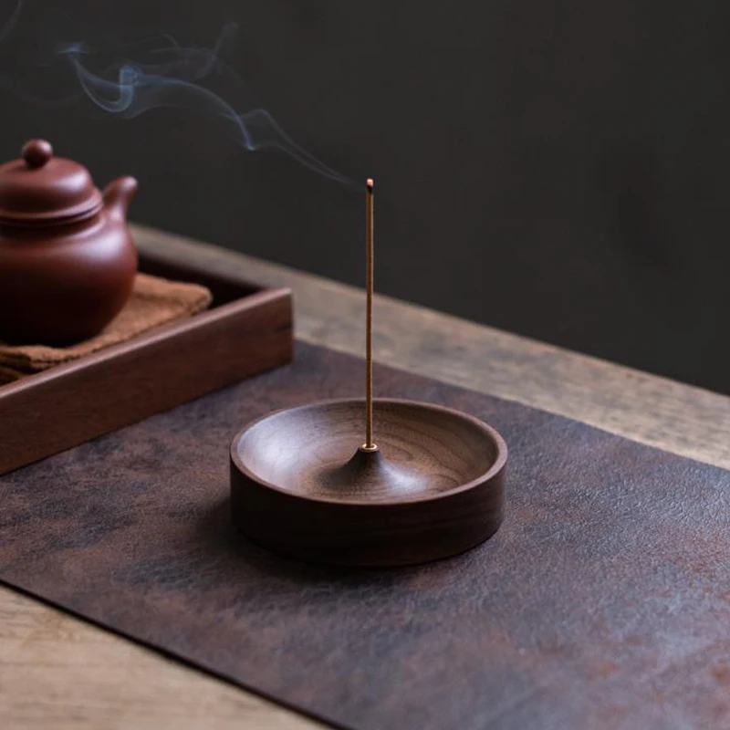 

North American Black Walnut Solid Wood Incense Stick Handmade Tea Ceremony Round Incense Burner Agarwood Tray Holder