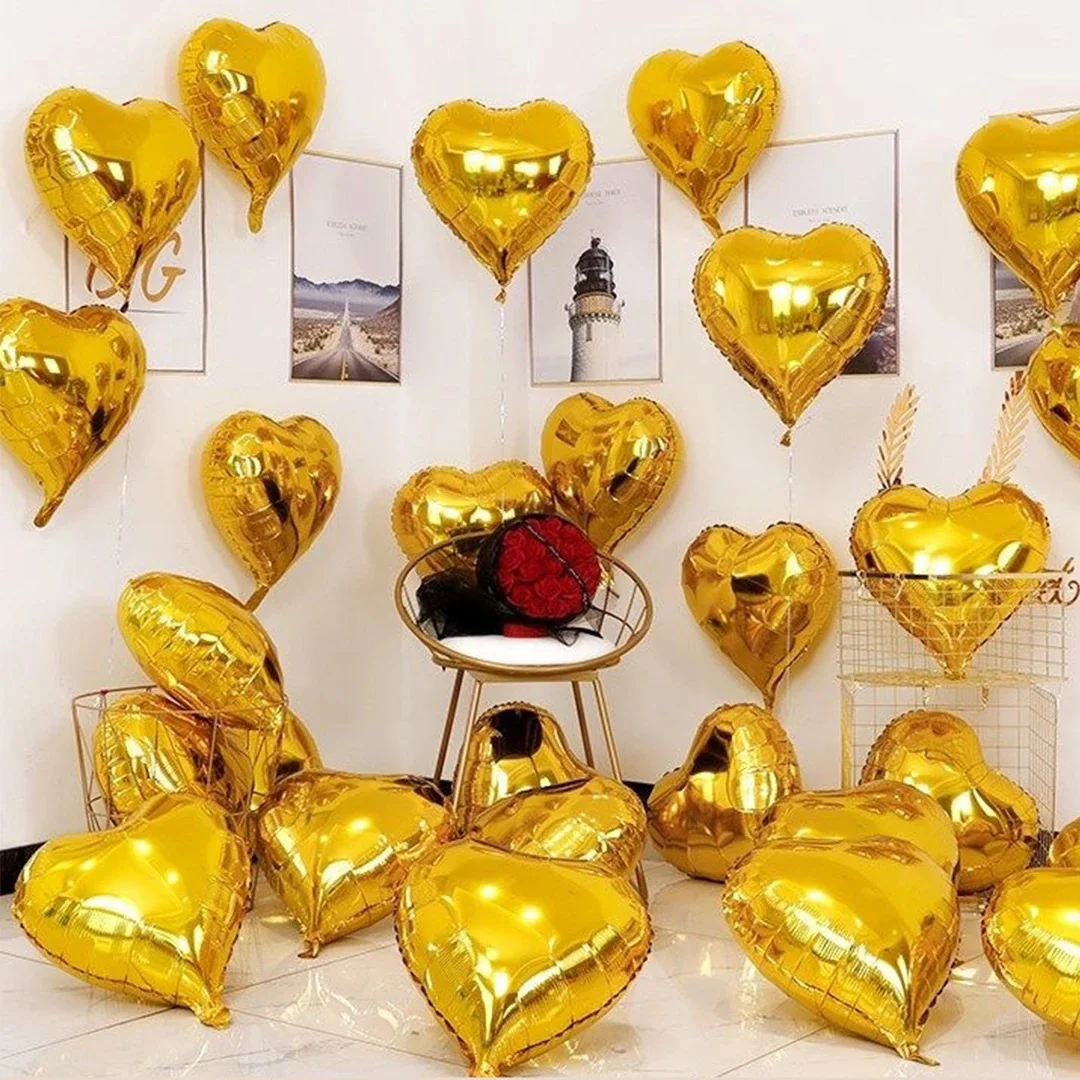 10Pcs Heart Shape Wedding Decoration Aluminum film Golden Love Balloons Couple Romantic Proposal  Birthday Party Ornament Globos