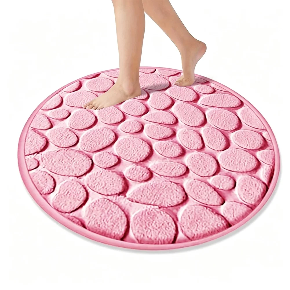 50x50cm Round Coral Fleece Bath Mat, Absorbent Non‑Slip Shower Floor Rug, Soft Door Mat For Bathroom Home Decoration
