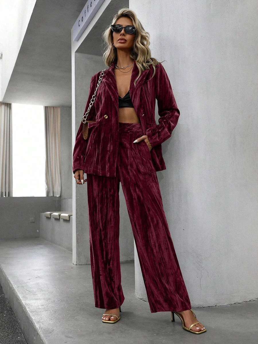 Retro Velvet Fashion Pant Sets - Velvet Blazer Vintage ulasan dan harga