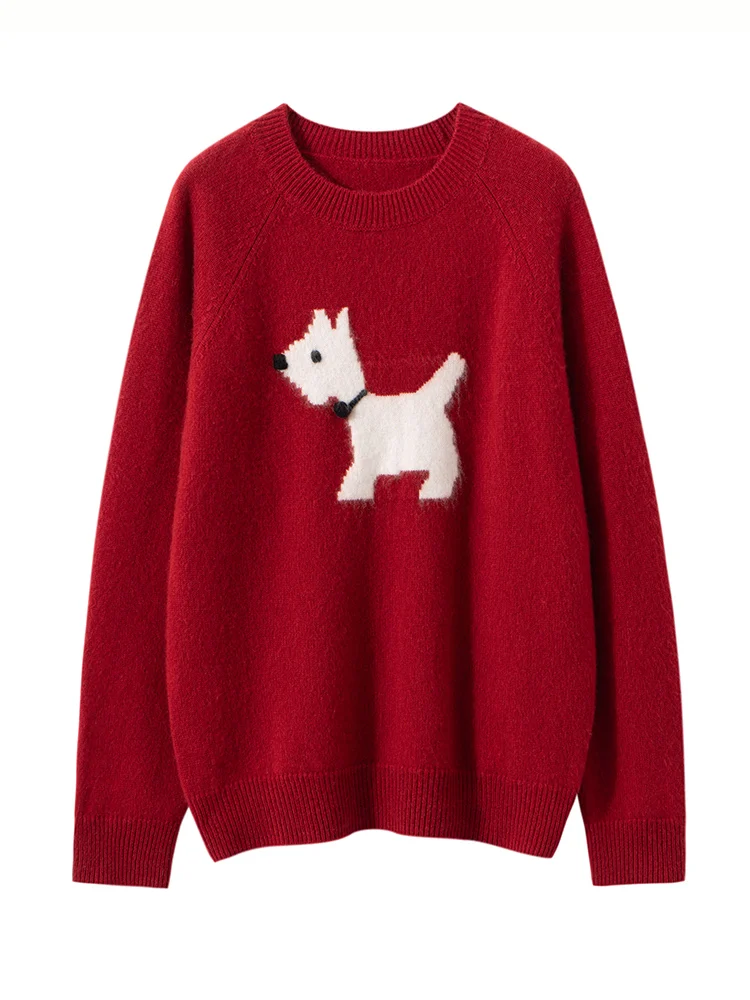 Meetc feminino novo 100% camisola de caxemira o pescoço bordado à mão filhote de cachorro pulôver outono inverno macio quente manga longa chiques topos