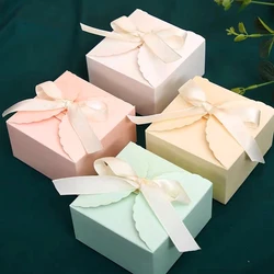 5pcs Gift Box With Ribbon Bow Pink Kraft Paper Wedding Candy Boxes Birthday Party Gifts  Packaging Christmas Decoration For Home