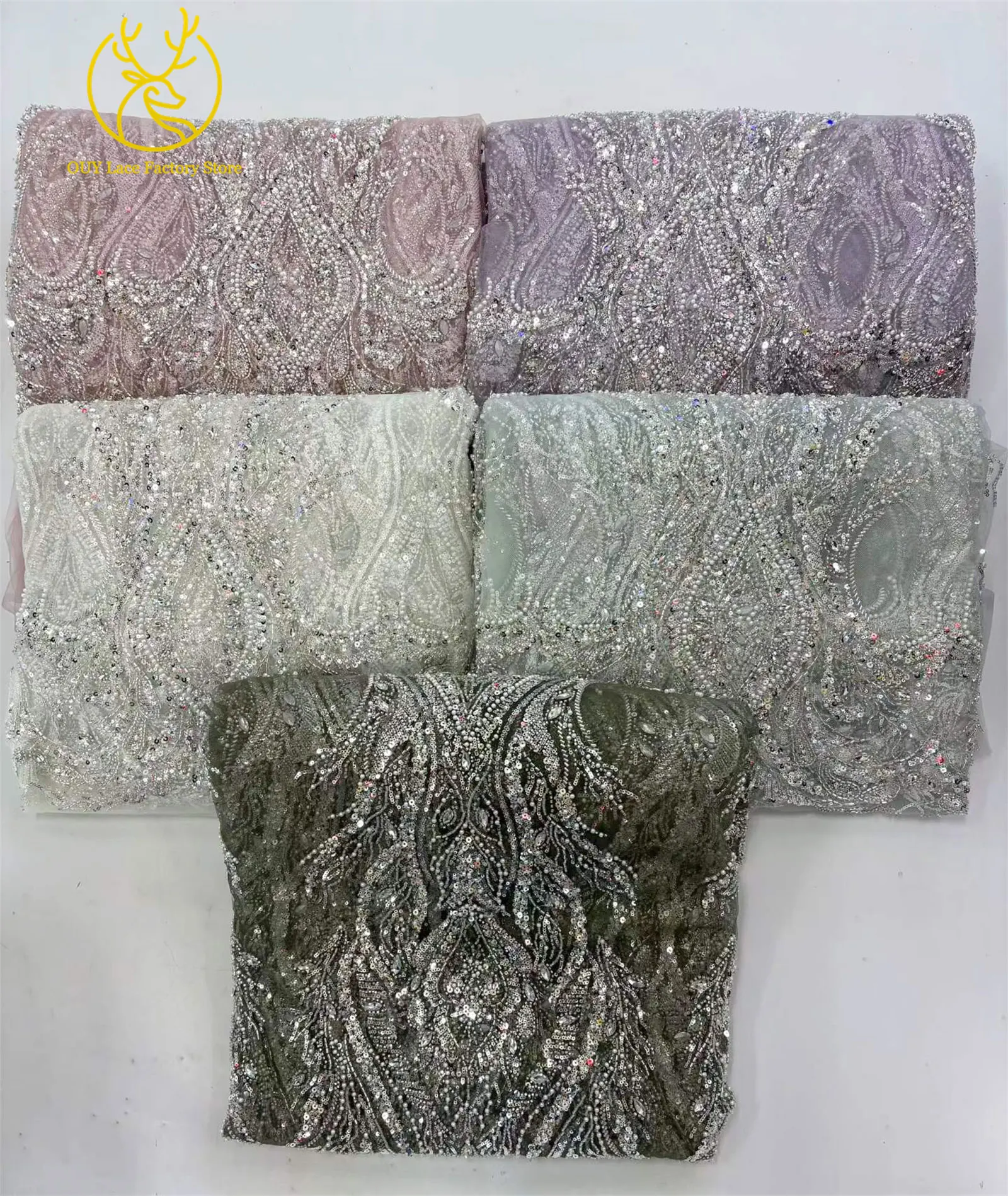Luxuriöser Brautkleid-Spitzenstoff mit Perlen und Strass 2026 – Deluxe Afrikanische Nigerianische Pailletten-Stein-Mesh-Spitze für Damen-Partykleider zum Nähen – Detail 3