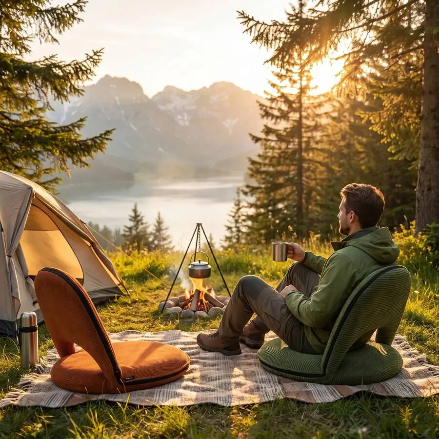 Foldable Outdoor Lazy Floor Chair, Ergonomic Back Support, Soft Thick Padding, Lightweight Portable, Breathable Material, Great