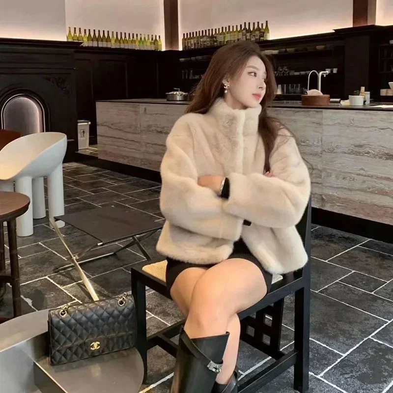 Biyaby Korean Thicken Faux Fur Coats Woman Simple Lambswool Warm Jackets Ladies Streetwear Long Sleeve Winter Plush Overcoat