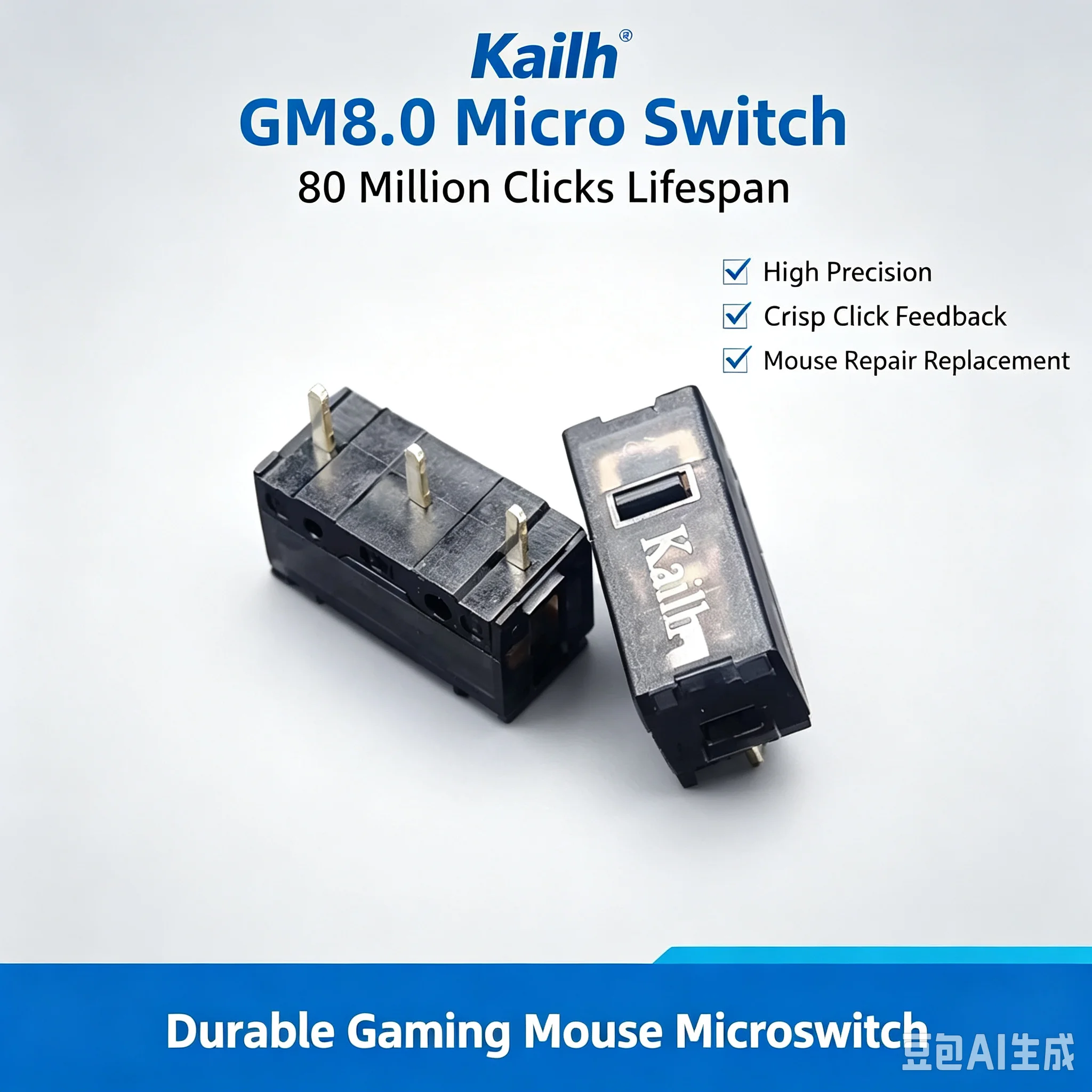 Kailh Black Mamba GM8.0 White Blade Black Gold Micro Switch, Gaming Mouse Replacement Click Switch For Logitech Razer Mice