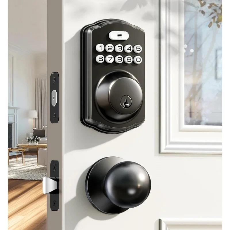 

Keyless Entry Lock 2 Knobs Electronic Backlit Keypad Deadbolt with Handle Auto Lock One Time Codes Smart Front Door Easy Install