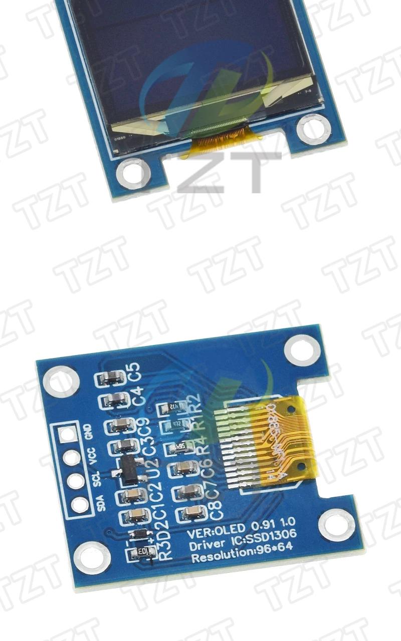 TZT 1/3 Stück 0,91 Zoll OLED-Modul Blau-Weiß OLED 96x64 OLED LCD LED Anzeigemodul 0,91" IIC Kommunikation – Detail 7