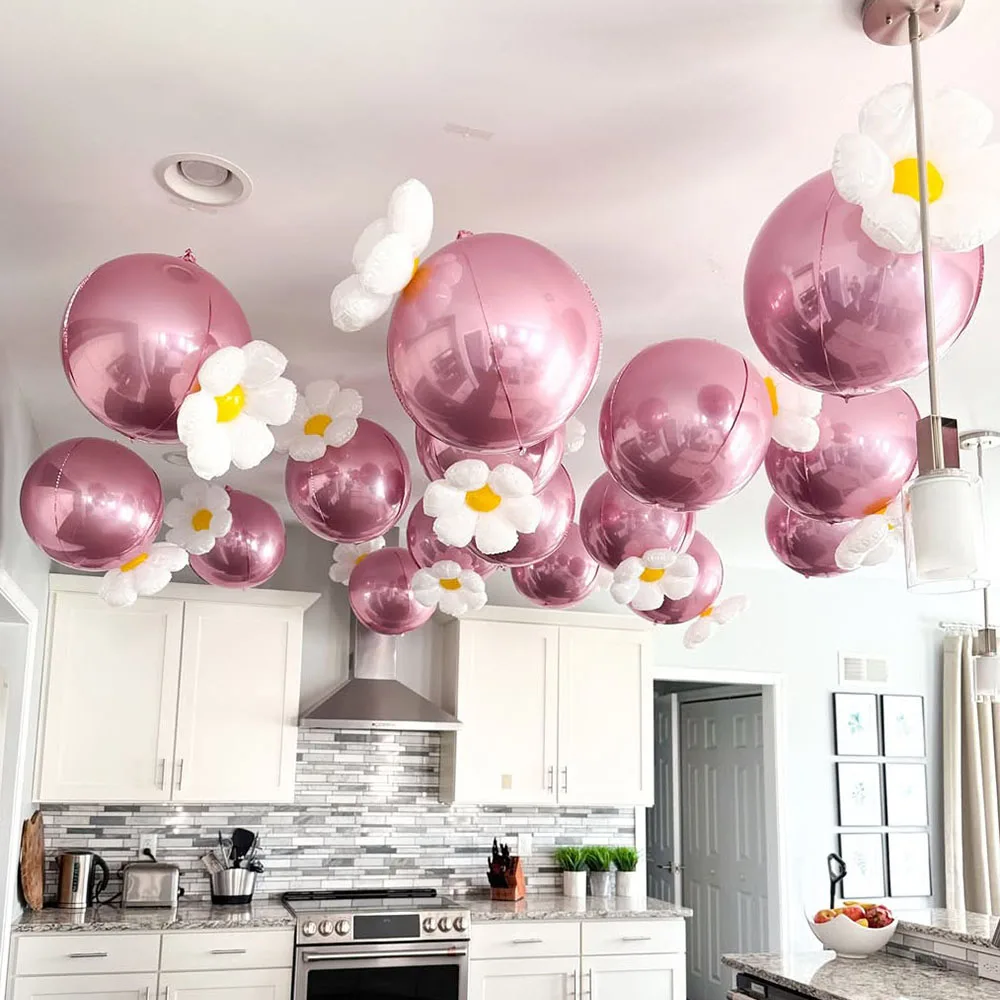 Gänseblümchen-Blumenballon und 4D-Ballon-Set aus rosa Aluminiumfolie, Geburtstagsfeier, Dusche, Geschlecht offenbaren, Jubiläumsdekorationszubehör