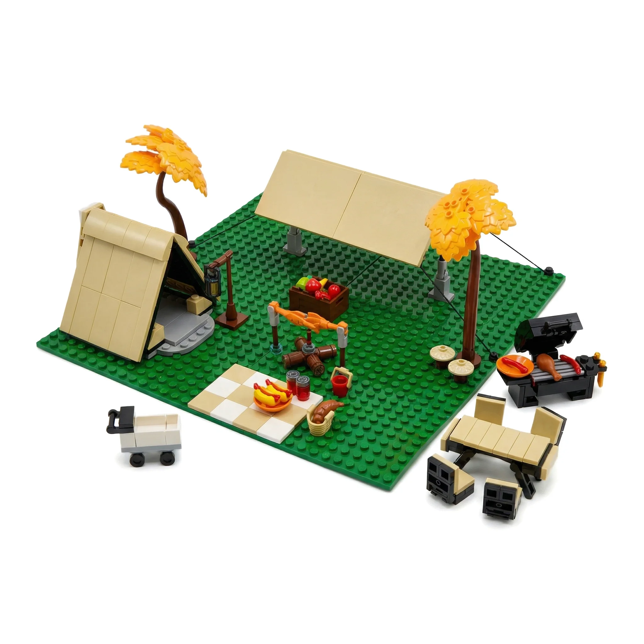 

MOC Camping Picnicking Building Blocks Toys Camping Tent Canopy Table Grill Model Blocks DIY Bricks Toys for Children Gifts