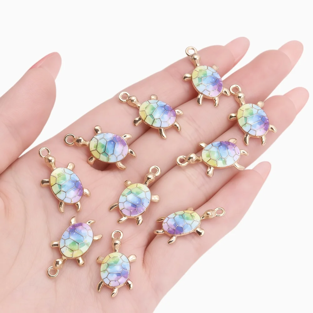 10Pcs Colorful Tortoise Enamel Charm Cute Marine organisms Turtle Pendants Earrings Necklace For DIY Jewelry Making Crafts