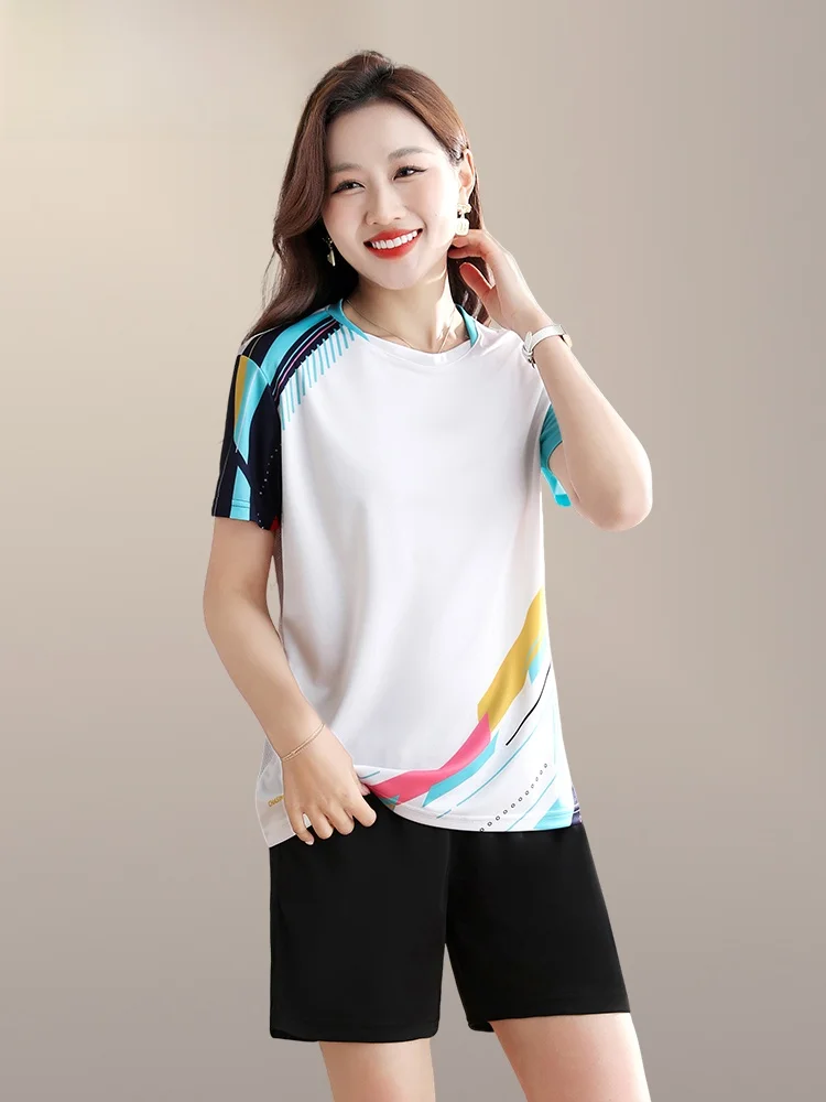 

TUCANO Ladies Qui Dry Sports Set ort Sve Summer Casual Sportswear Mom Faion Agel ort Pants round Ne Two Piece...
