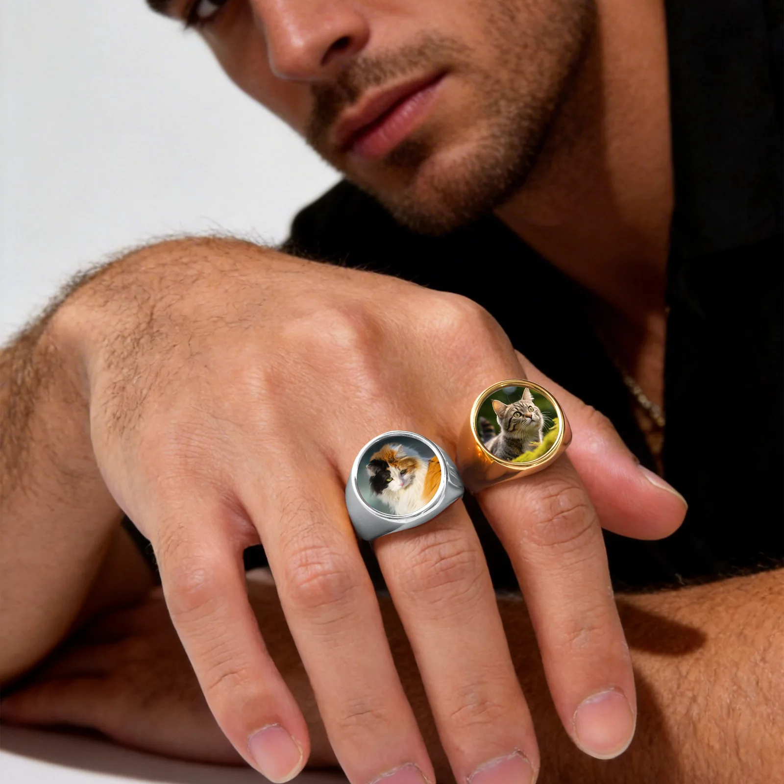 

Vnox Free Custom Photo Picture Ring for Men, Gold Sliver Color Stainless Steel 20mm Rings Size 7-12, Personalized Jewelry Gifts