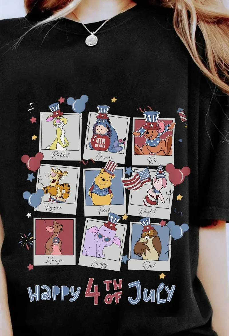 

Winnie the Pooh Tigger Piggy American Flag T-Shirt Fantastic Independence Day American Free Patriotic Graphics