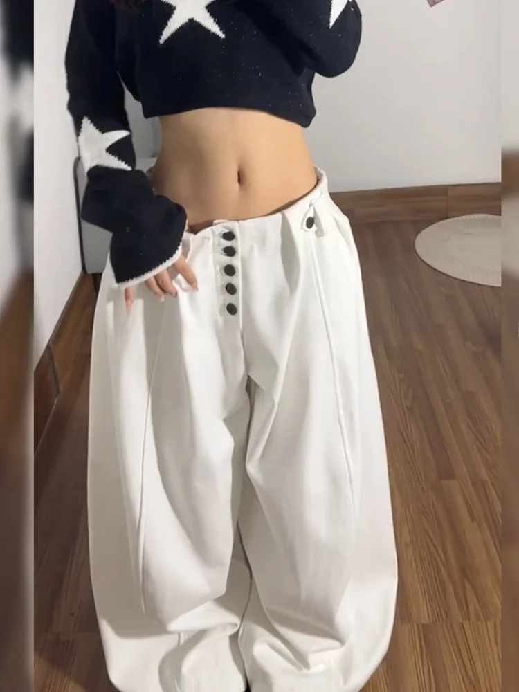 

Loose High-Waisted White Wide-Leg Casual Pants for Women Casual Comfortable plus Size Distred Zipper Fly Outdoor Wear