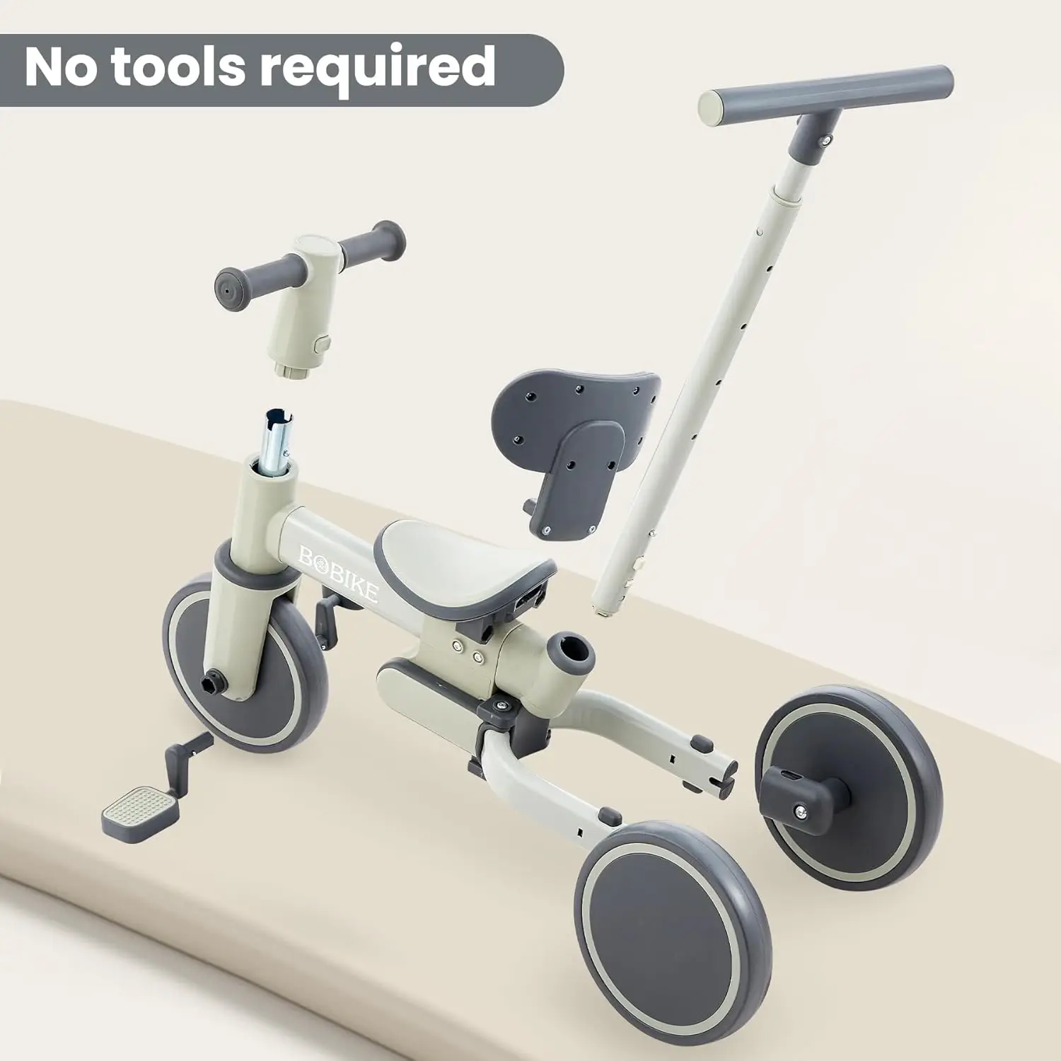 Triciclo 5 in 1 per bambini di 1-3 anni, bici per bambini, triciclo per bambini con maniglia di spinta e schienale, bici senza pedali per bambini con Ea