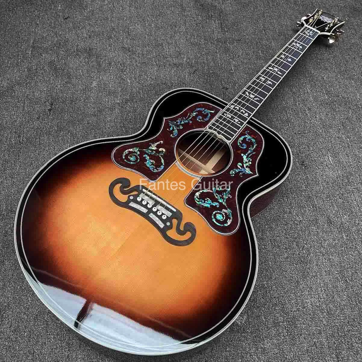 Custom Bob Dylan SJ200 Style Sunburst Color Cocobolo with Double Pickguard Acoustic Guitar Rosewood Bridge