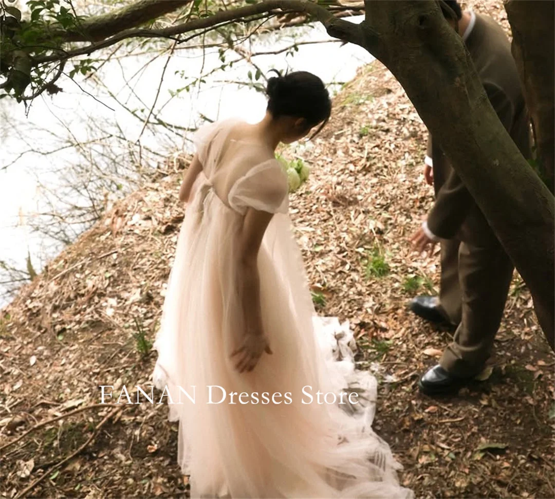 FANAN 恋人韓国スイープトレインコルセットウェディングドレス 웨딩드레스半袖チュールカスタマイズされたかわいい花嫁ドレスプラスサイズ