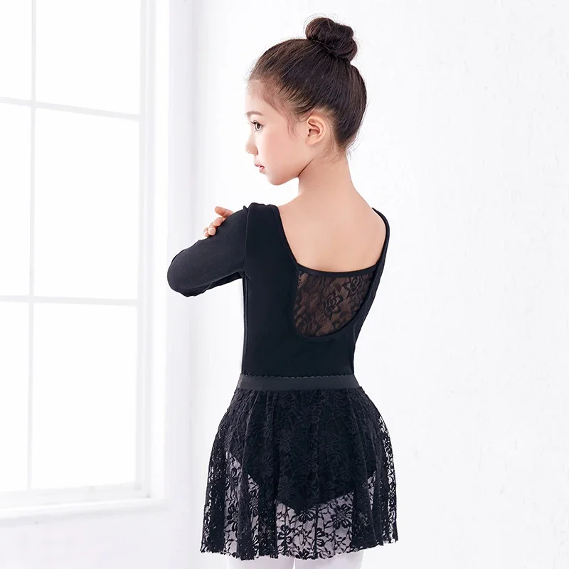 

Лидер продаж, черный танцевальный купальник с длинными/короткими рукавами, кружевная юбка, костюм для девочек, детей, балетный гимнастический купальник