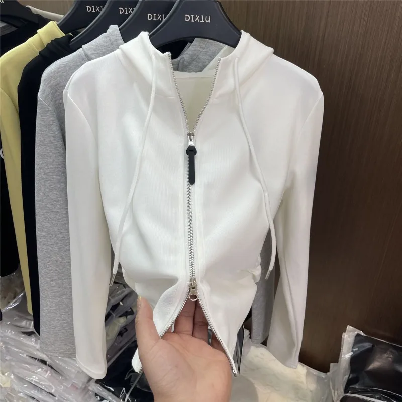 Women's Autumn Spring Top Coat Sweatshirt Hoodie Zipper Short Simple Comfortable Casual Design Fashion Niche Versatile Skinny