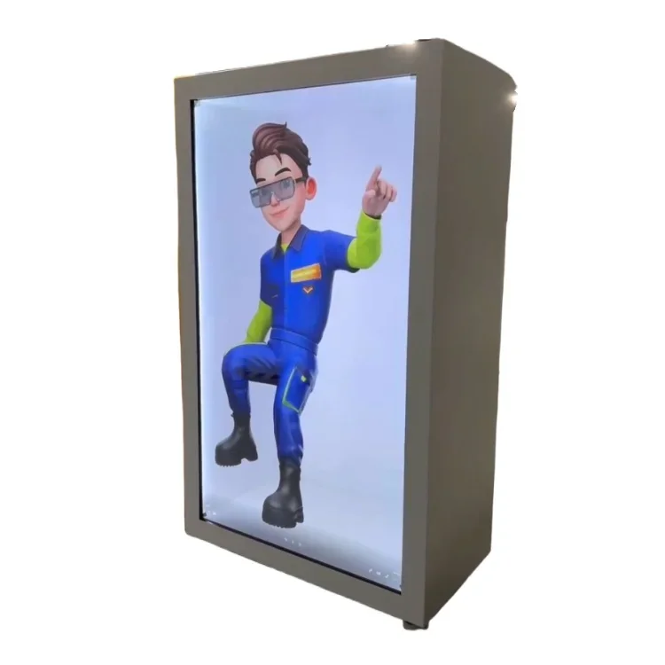 

3D hologram box touchscreen holo portrait real time projection 86inch human size interactive transparent LCD showcase