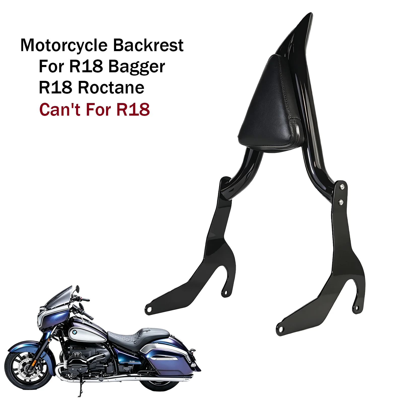 For BMW R18 Bagger R18 Roctane 2022-2026 (Can't For R18) Gloss Black Motorcycle Rear Backrest Passenger Sissy Bar