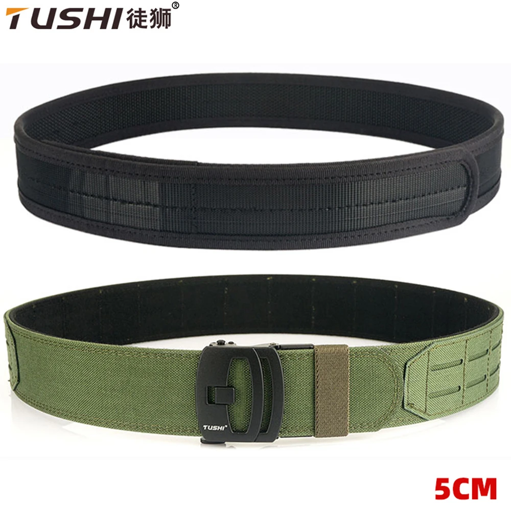 

TUSHI Outdoor Hunting Men Tactical Belt Multi-Function Nylon Belt High Quality Marine Corps Automatically inner and outer Belt